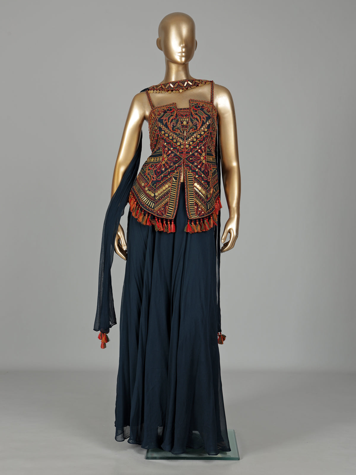 Navy georgette palazzo suit for wedding celebration