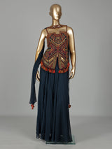 Navy georgette palazzo suit for wedding celebration
