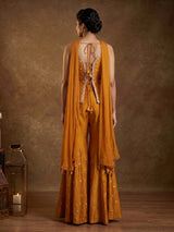 Rust orange silk palazzo suit with beadwork