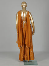Rust orange silk palazzo suit with beadwork