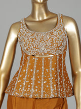 Rust orange silk palazzo suit with beadwork