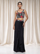 Black satin crepe silk designer palazzo suit