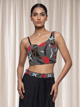 Black satin crepe silk designer palazzo suit