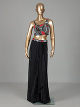 Black satin crepe silk designer palazzo suit