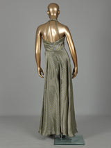 Pista green tissue silk blend jumpsuit with aabla work