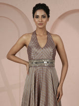 Grey tissue silk blend jumpsuit with zari detailing