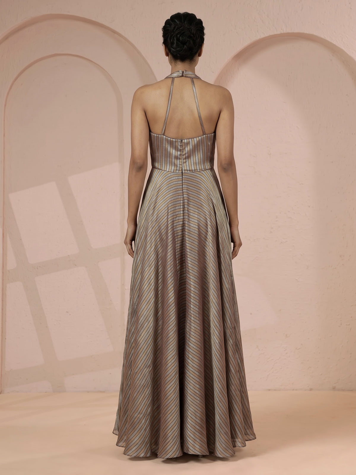 Grey tissue silk blend jumpsuit with zari detailing
