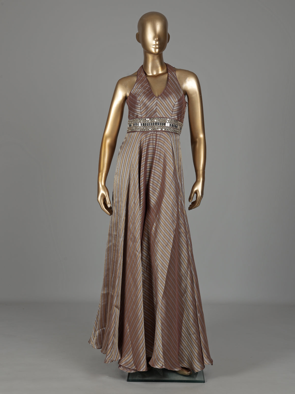 Grey tissue silk blend jumpsuit with zari detailing
