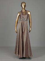 Grey tissue silk blend jumpsuit with zari detailing
