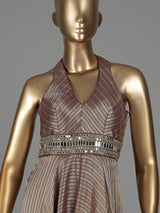 Grey tissue silk blend jumpsuit with zari detailing