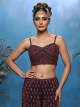 Wine georgette palazzo suit with zardosi and beadwork