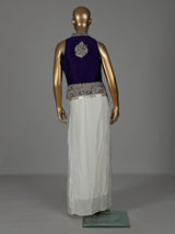 Purple white satin crepe silk indowestern suit with coin tassels