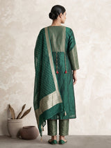 Green silk anarkali with cutdana, zardosi, stone diamond zari work