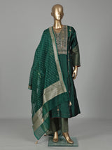 Green silk anarkali with cutdana, zardosi, stone diamond zari work