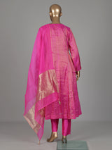 Rani pink chanderi silk anarkali with embellished sweetheart neckline