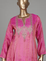 Rani pink chanderi silk anarkali with embellished sweetheart neckline