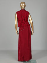 Maroon satin crepe silk indowestern suit with floral diamond embellishments
