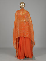 Orange satin silk designer salwar suit with embellished shrug