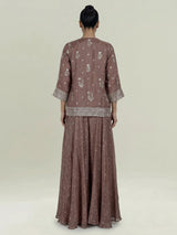 Dusty wine silk designer salwar suit with elegant palazzo
