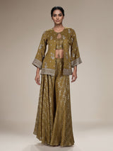 Mehendi olive silk designer palazzo suit