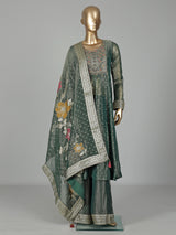 Pastel green tissue silk anarkali with embellished sweetheart yoke