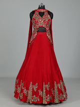 Red designer silk lehenga choli with tassel embellishments