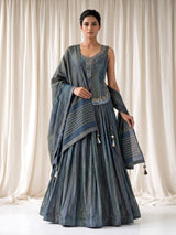 Blue shaded silk lehenga choli with resham zardosi embellishments
