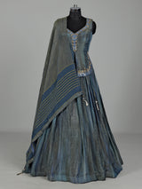 Blue shaded silk lehenga choli with resham zardosi embellishments