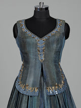 Blue shaded silk lehenga choli with resham zardosi embellishments