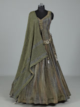 Mehendi green shaded silk lehenga choli with ornate embellishments