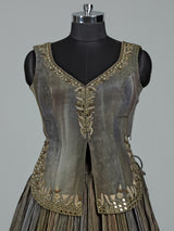 Mehendi green shaded silk lehenga choli with ornate embellishments