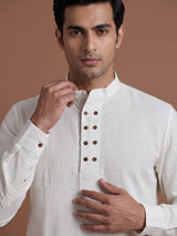 White linen solid mens short kurta