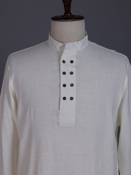 White linen solid mens short kurta