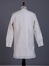 Off white linen mens kurta with intricate aabla threadwork