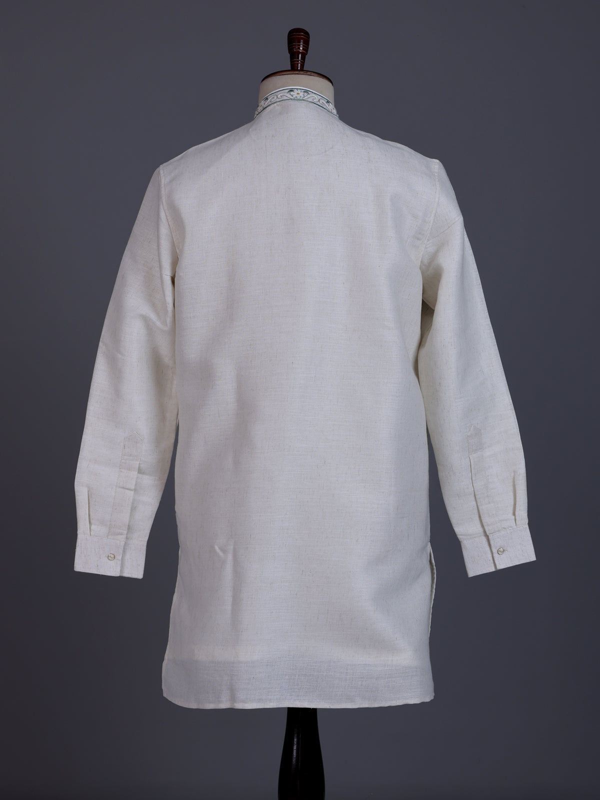Off white linen mens kurta with thread work