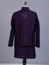 Purple silk mens waistcoat set with floral embroidery and aabla