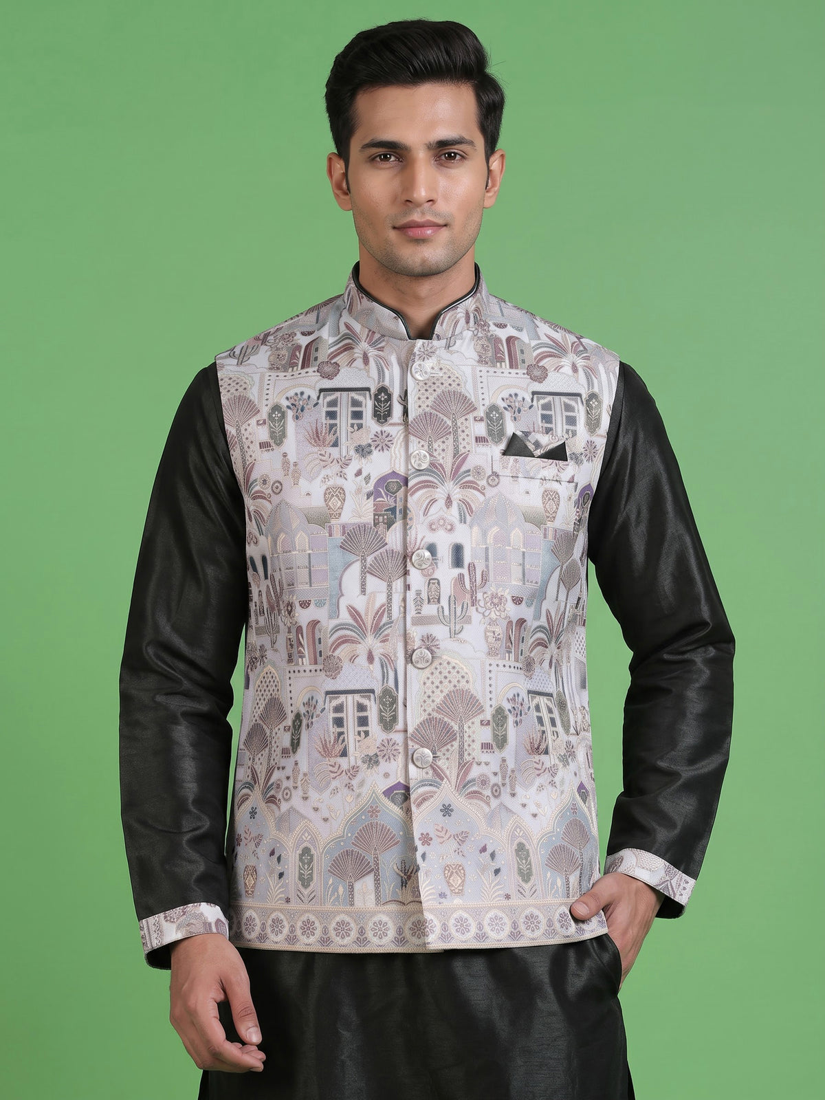 Deep forest green silk mens waistcoat set with heritage detailing