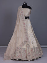 Cream silk unstitched lehenga choli with jharokha panels