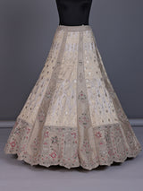 Cream silk unstitched lehenga choli with jharokha panels