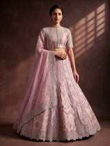 Pink silk unstitched wedding wear lehenga choli