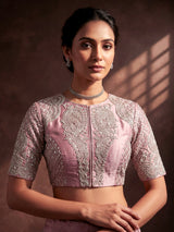 Pink silk unstitched wedding wear lehenga choli