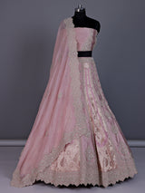 Pink silk unstitched wedding wear lehenga choli