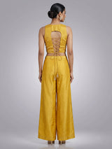 Mustard yellow silk palazzo suit with cutdana and sequin detailing