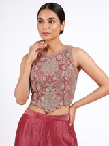 Pastel onion pink silk palazzo suit with cutdana and sequins