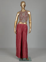 Pastel onion pink silk palazzo suit with cutdana and sequins