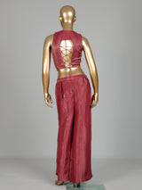 Pastel onion pink silk palazzo suit with cutdana and sequins