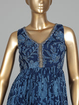 Blue printed georgette silk anarkali with zardosi and aabla detailing
