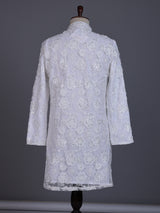 White net mens kurta suit with floral sequin aabla embroidery