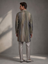 Pastel grey chiffon georgette mens kurta suit with zardosi yoke