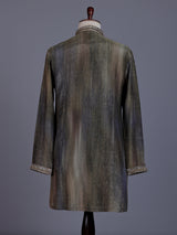 Pastel grey chiffon georgette mens kurta suit with zardosi yoke